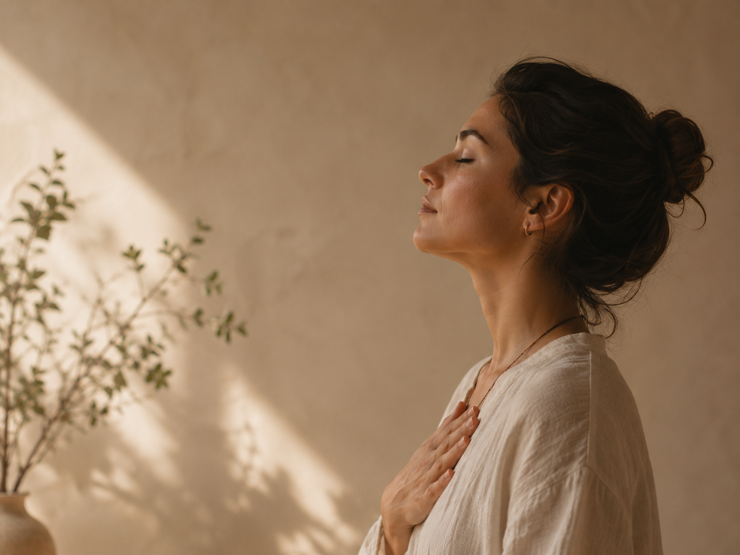 Person taking a mindful breath during a ritual