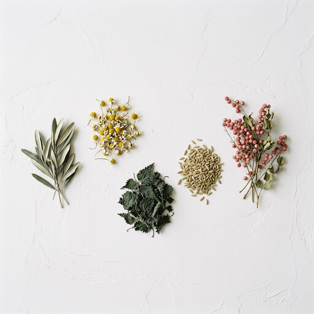Selection of dried herbs used in ritual blends