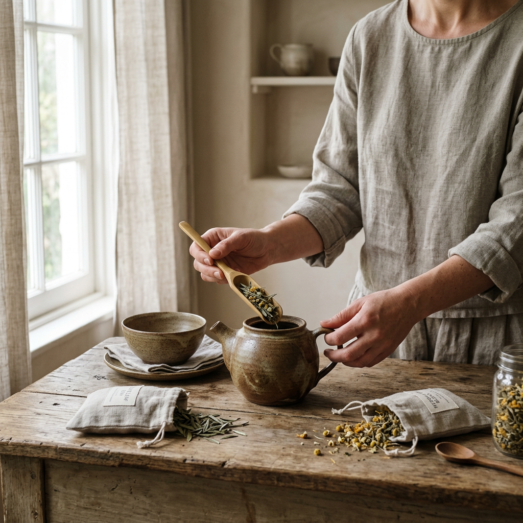 Preparing a botanical ritual blend before a guided practice session
