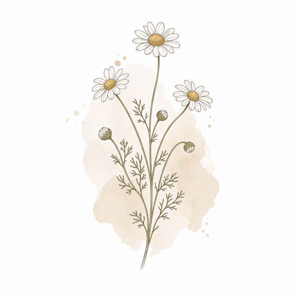 Chamomile botanical illustration for the Olive Leaf & Chamomile Ritual Blend